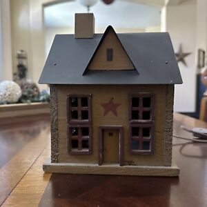 Primitive Crackle Tan Black Star Lighted Small House Country Decor