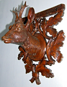 Antique 19th Century Bavarian Black Forest Carved Deer Wall Plaque 12 X 15 Inch