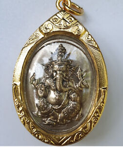 Lord Ganesh Pendant Elephant Hindu God Om Jewelry Gold Micron Case Thai Amulet