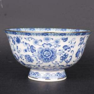 Chinese Qing Qianlong Blue And White Porcelain Gild Edged Lotus Design Big Bowl
