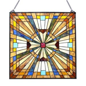 24 X 24 Tiffany Style Stained Glass Flaired Mission Hanging Window Panel