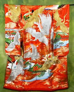  Brand New Bridal Kimono Uchikake Japanese Wedding Kimono Embroidery Red Kimono