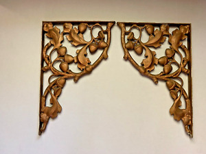Antique Cast Iron Oak Leaf Acorn Shelf Brackets Corbels Paint Gold 17 X 11 5 