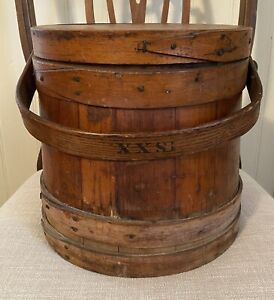Vintage Primitive Wooden Firkin Sugar Bucket W Lid 10 Tall