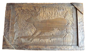 Large Folk Art Deer Wood Carving Tabletop Primitive Wall Hanging 31 5 X18 75 Vtg