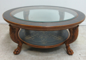 Large Maitland Smith Round French Carved Paw Foot Coffee Table