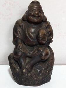 Ebisu God Bizen Pottery Statue 7 3 Inch 19th C Old Japan Antique Figurine Figure