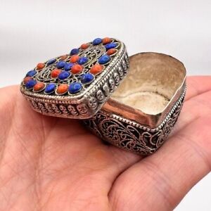 Heart Vintage 925 Sterling Silver Box Metal Gemstones Jewelry 22 3 G