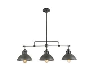 3 Light Dome Island Chandelier Linear Barn Pendant Rustic Brushed Gray Shades