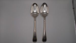 Vintage Bead Trim Silver Plate Embossed Antique Flatware Cutlery Spoon Set Of 2