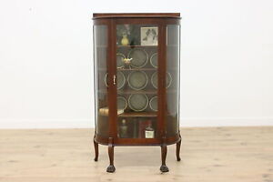 Victorian Antique Oak Curved Glass China Or Curio Cabinet 49515
