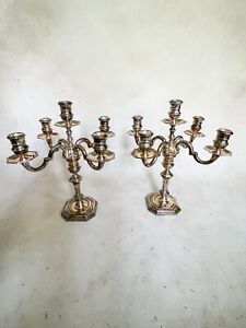 Tiffany Co Signed Pair Sterling Silver 5 Light Candelabra Circa 1990 S