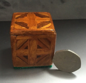 Beautifully Naively Made Miniature Parquetry Lidded Cube Box