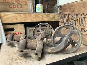 Antique Factory Cart Cast Iron Casters Vintage Wheels Railroad Dolly Industrial