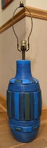 1960s Mid Century Modern Pottery Blue Green Bitossi Style Table Lamp