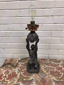 Antique Vtg Art Deco Figuralch Re Woman Table Lamp Metal Copper 16 1 2 Tall