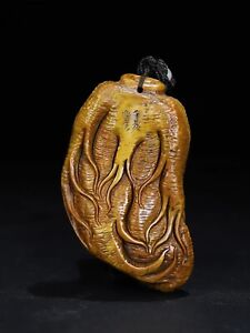 Chinese Old Natural Shoushan Stone Hand Carved Ginseng Statue Handle Piece