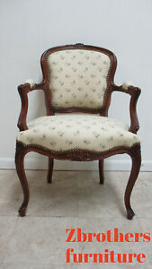 Antique Quality French Country Carved Living Room Arm Lounge Chairs Italian B