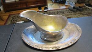 Vintage Silverplate Gravy Sauce Boat With Attached Plate Tray Watson Wp 130