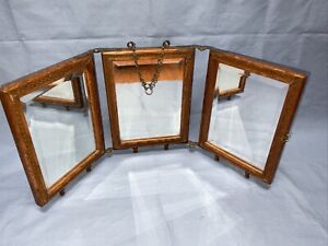 Antique Wood Tri Fold Shaving Mirror Vanity Mirror