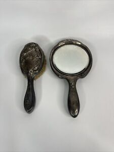 Rare Roses Sterling Silver Dresser Vanity Mirror Brush Vintage Marked W