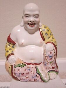 Vintage Large Chinese Asian Porcelain Laughing Buddha Statue