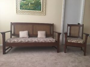 Antique Limbert Arts And Crafts Cane Back Sofa And Chair