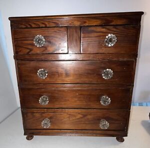 Antique Federal 5 Drawer Miniature Wood Chest Of Drawers C1820 Pine Sandwich Nob