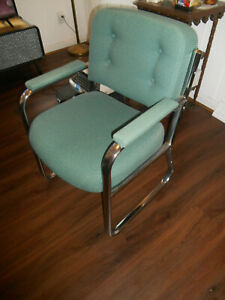 Mid Century Mcm Industrial Metal Teal Blue Arm Upholstered Office Chair Capri