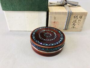 Y6846 Box Mother Of Pearl Work Makie Signed Japan Antique Aromatherapy Incense