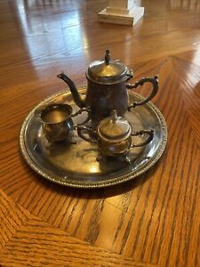 International Silver Co Countess Silver Plated Tea Coffee Set Tray Cream Sugar
