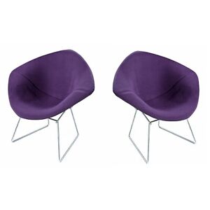 Pair Of Authentic Harry Bertoia For Knoll Diamond Chairs Purple Pads
