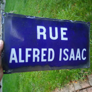 Old French Enamel Steel Street Sign Road Rue Alfred Isaac France