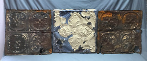 Antique Decorative Lot 3 Tin Ceiling Panels 2 X 2 Shabby Vtg 24 Sq 698 24b