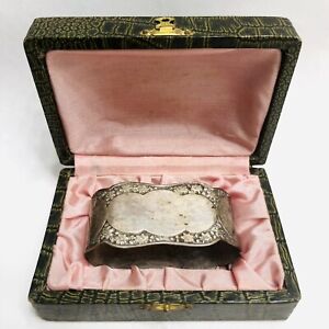 Antique French Silver Plate Floral Napkin Ring With Presentation Case