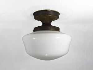 Large Art Deco Pendant Lamp Milk Glass Mushroom Shade 1920s Light Fixture 12 