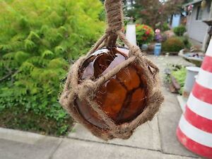 3 Amber Brown Curio Glass Float Ball Buoy Bouy
