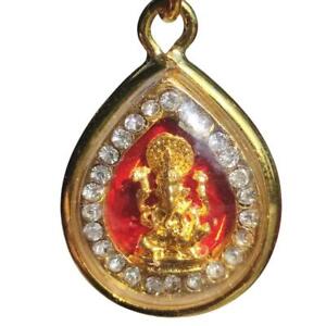 Lord Ganesha Gold Plate Case Pendant Necklace Elephant Hindu Gods Amulet Red