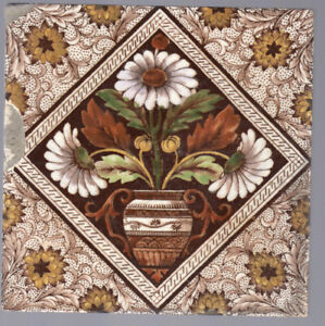 Decorative Art Tile Co C1890 Flowers In Vase Victorian Print Tint Tile