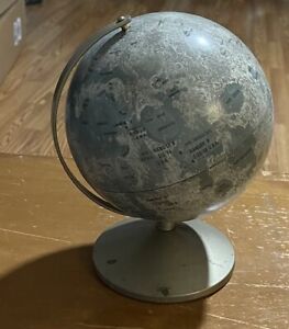 Vintage Metal Moon Lunar Globe Replogle Showing Moon Landing Spots 8 Tall