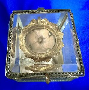 Antique 19thc French Glass Ormolu Casket Watch Holder Jewellery Box