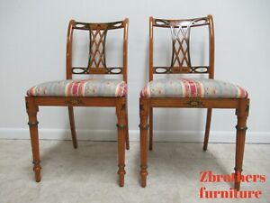 Pair Vintage Paint Decorated Southwood Dining Room Regency Side Chairs A