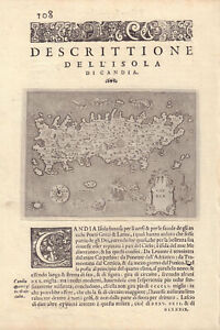 Descrittione Dell Isola Di Candia Porcacchi Crete 1590 Old Antique Map
