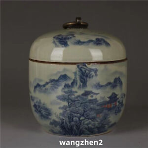 Qing Dynasty Qianlong Blue And White Porcelain Landscape Pattern Tea Pot 12cm