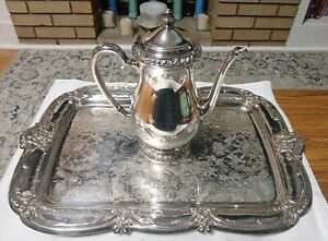 Vintage Henley Oneida Queen Bess Silverplate Tea Pot Oneida Serving Tray 14x20
