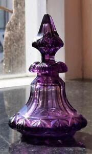 Stunning Antique Amethyst Crystal Cut Perfume Bottle C 1860 