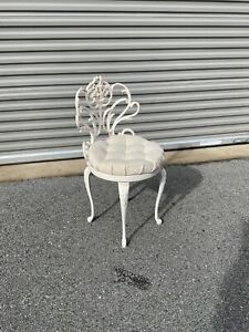 Mid Century Vintage Kessler Boudoir Vanity Backrest Chair Cast Iron Padded White
