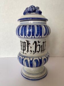 Early Unmarked Antique Blue White Apothecary Jar Lid Porcelain Rx