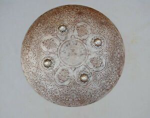 Vintage Large Mughal Islamic Steel Engraved Floral And Sun Shield Dhal Armour