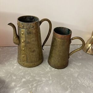 Antique Primitive Brass Copper Mug Stein Coffee Pot No Lid 